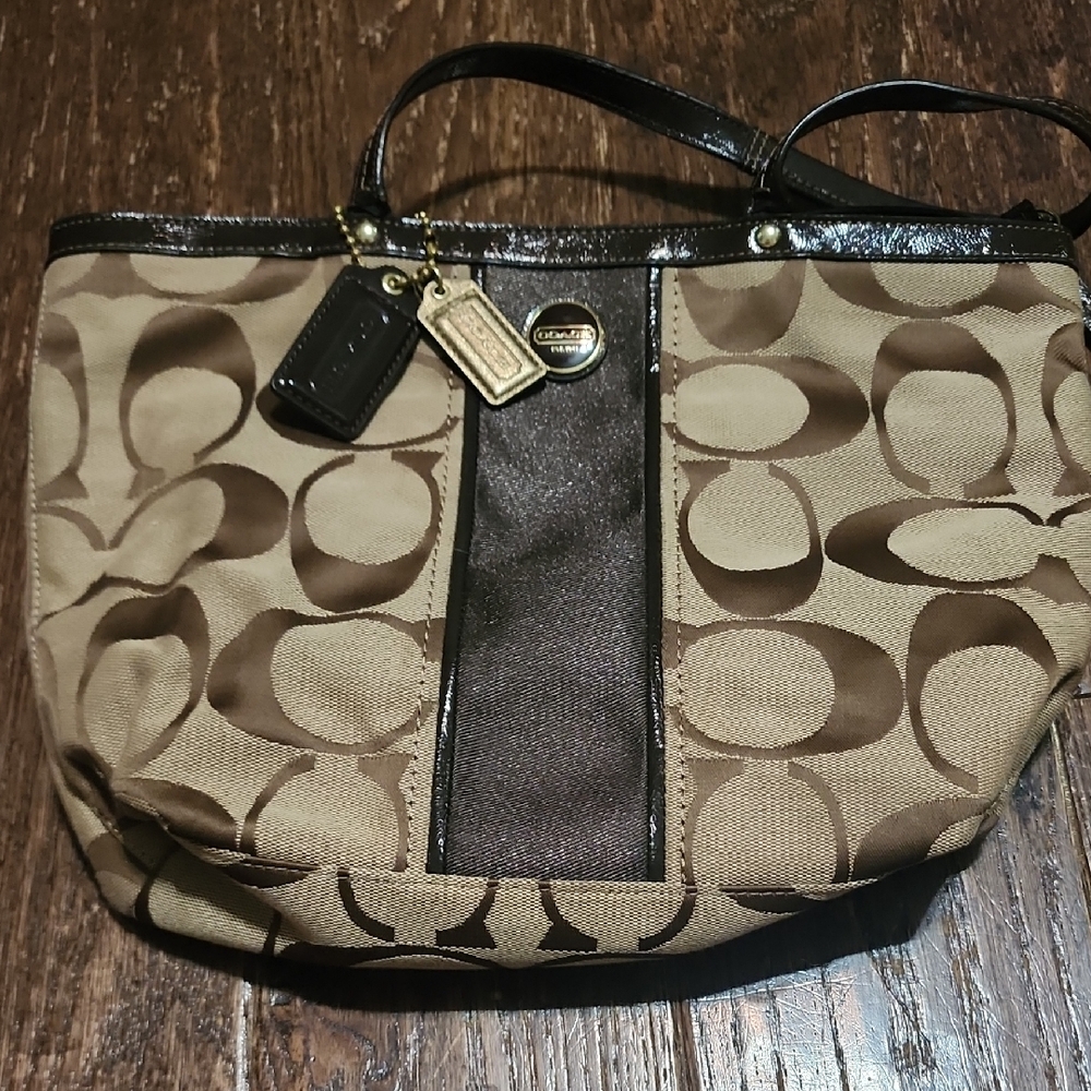 Coach Brown Monogram Tote Bag with Leather Accents